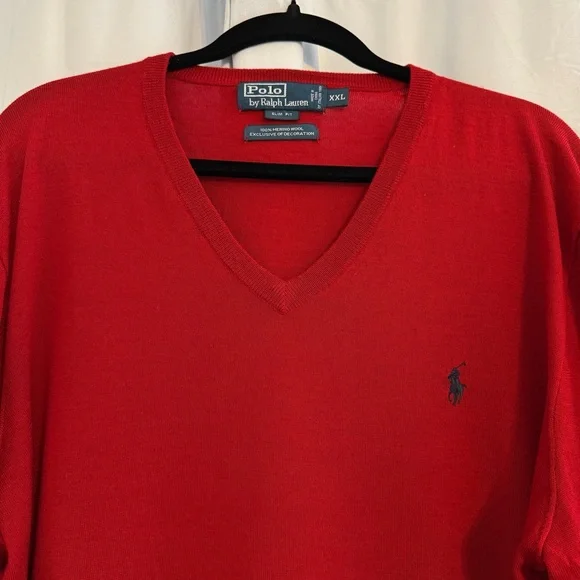 Polo Ralph Lauren Merino Wool V-Neck Sweater Red Men’s XXL Slim Fit - Picture 4 of 12